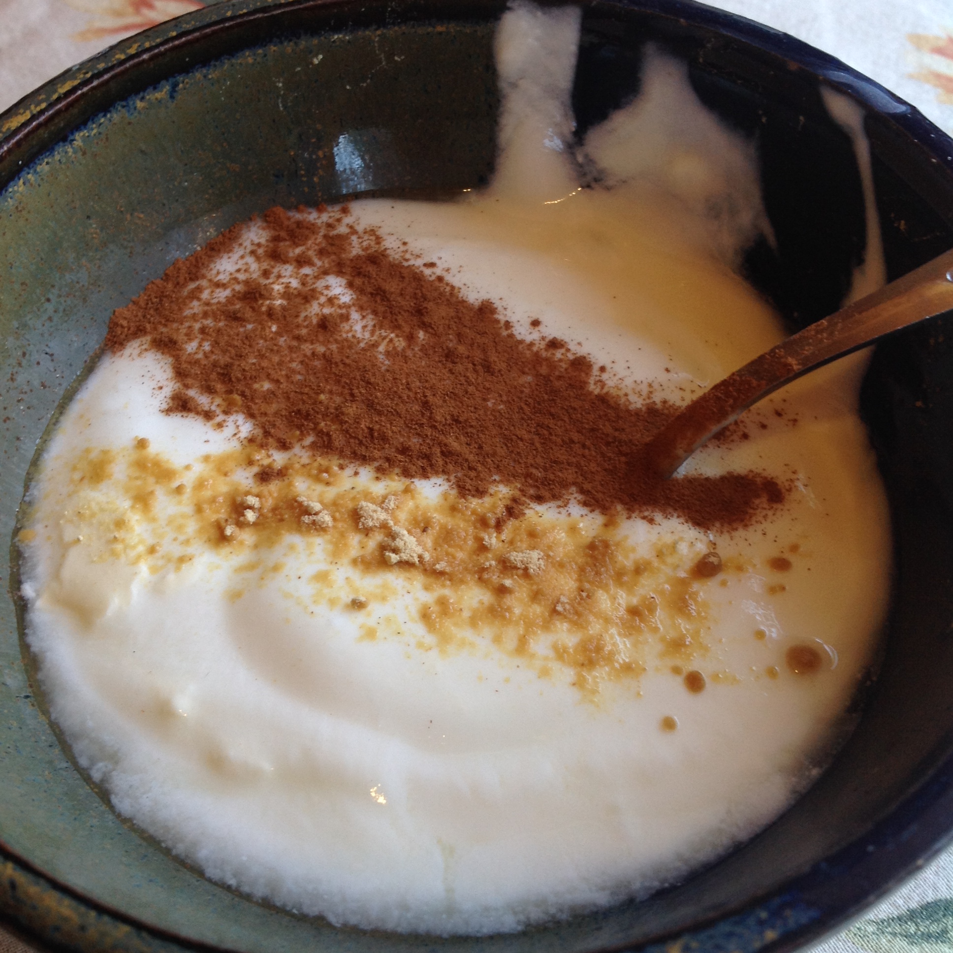Fresh Yogurt with Cinnamon and Ginger.  Made in Miriam's Earthen Cookware